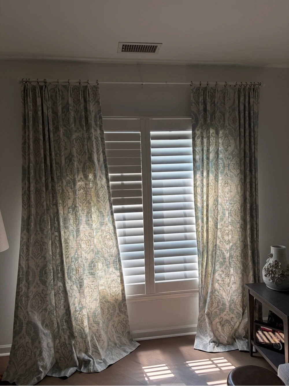 Paisley Pattern Curtain Panels in Light Blue, Cream and Sage and Beige One Pair
